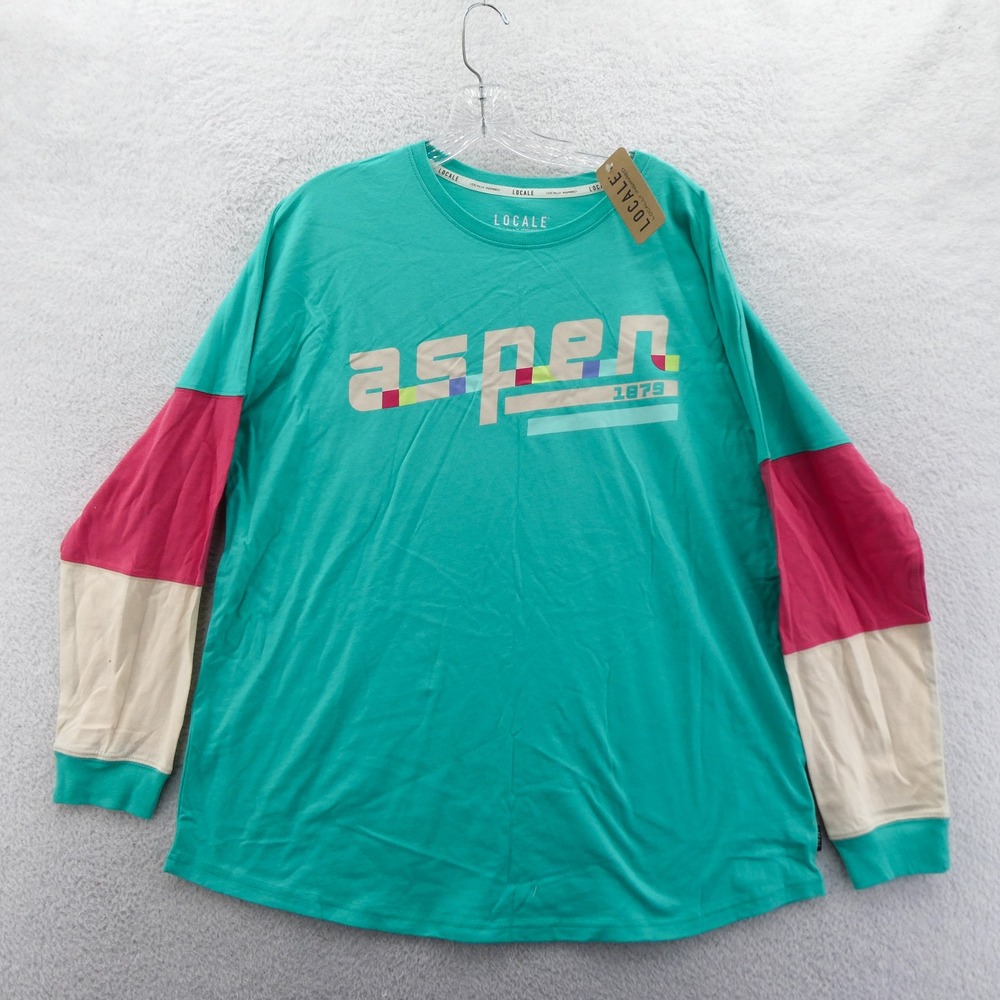 Locale Shirt Womens Medium Aspen‎ 1879 Teal Green Colorblock Long Sleeve Cotton